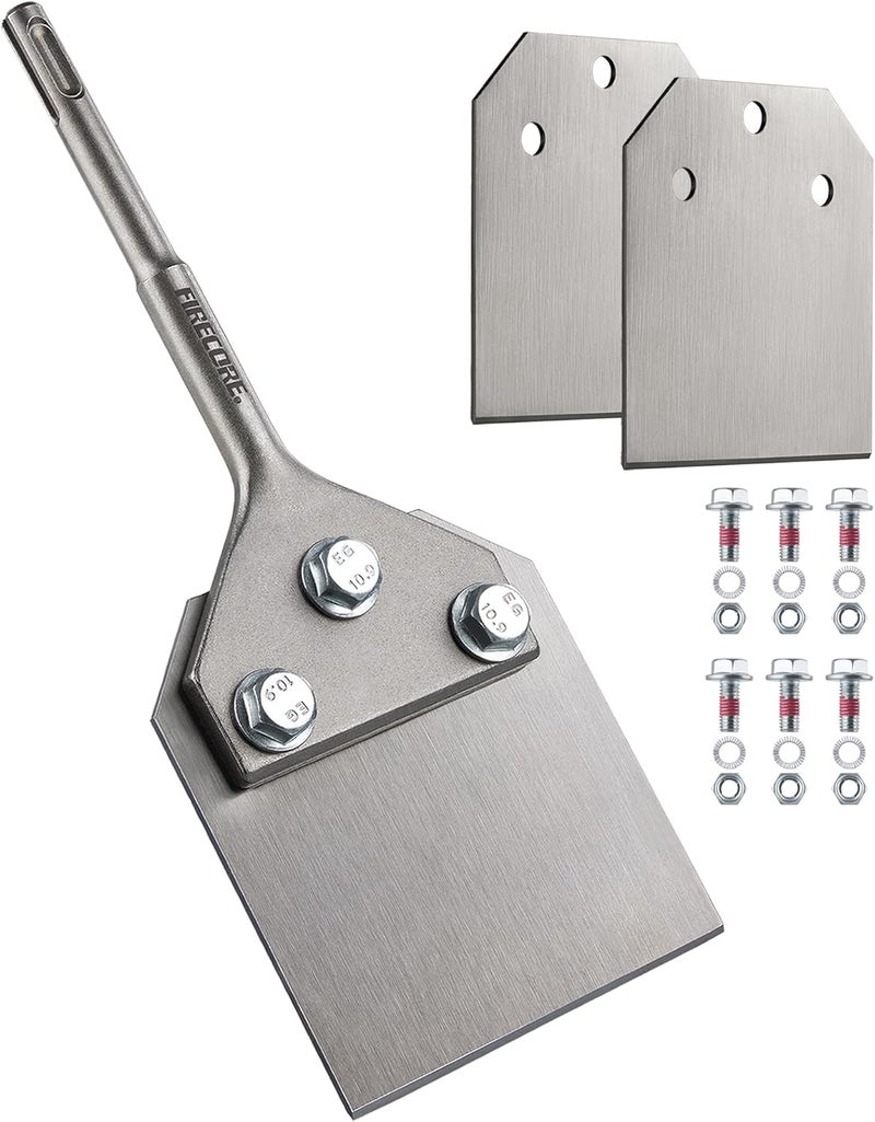 Firecore SDS Plus Floor Scraper with 2pcs Replaceable Blades, 4 Inch wide Thinset Removal Chisel Bits for SDS Plus Rotary Hammer Drill Power Tool, Flat Steel Shovel Tile Ceramic Vinyl Adhesive Remover - Image 1